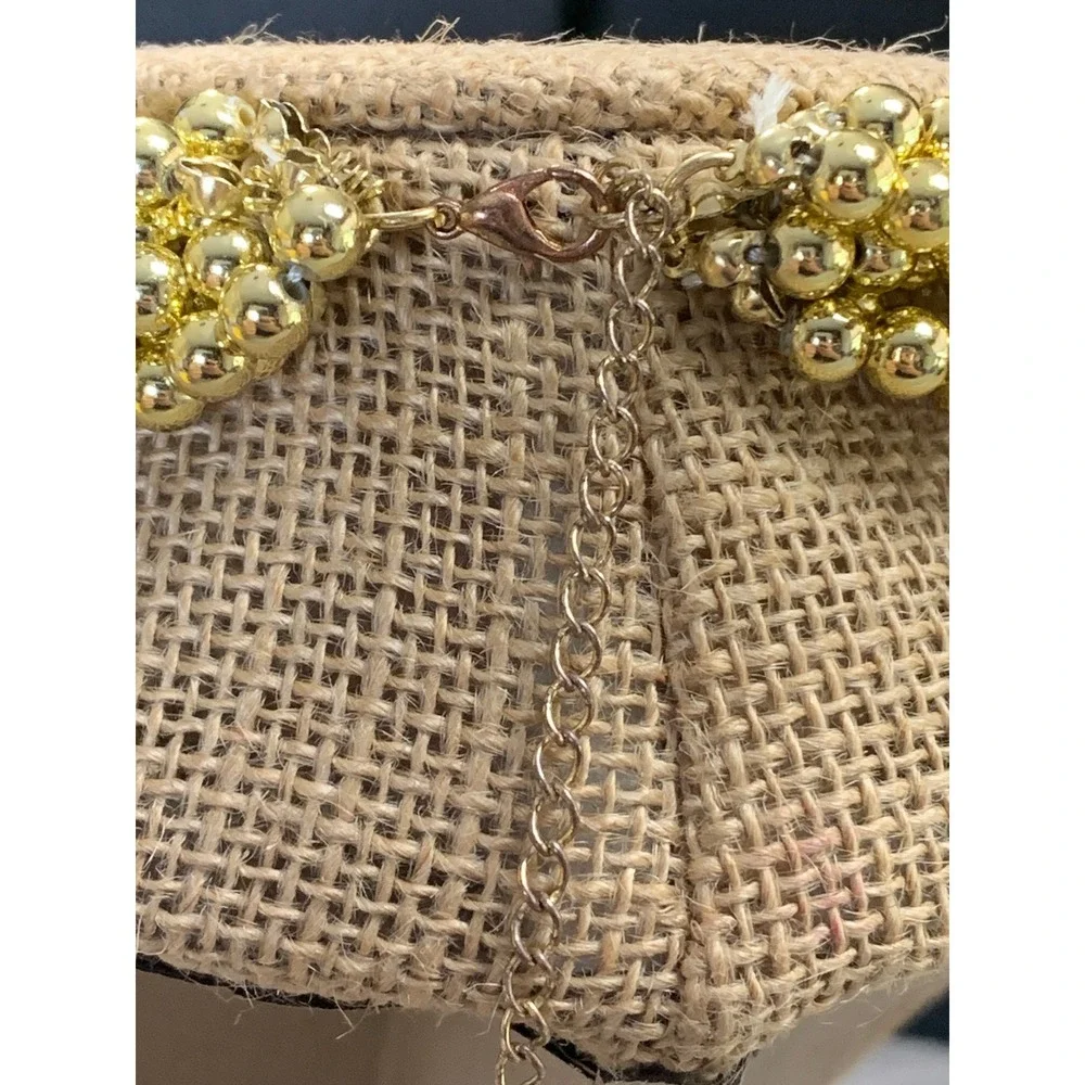 Vintage 90s Gold Tone Multi Strand Beaded Bib Necklace Chunky Statement Collar